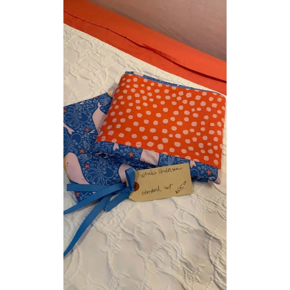 Handmade Standard Set of Pillowcases, Whales in the Deep Blue Sea